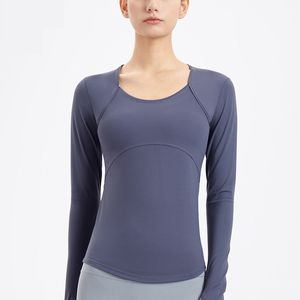 Ll kvinnors yoga långärmad skjorta tätt passar översta fasta färg lös sportkondition rund hals jogging sportkläder andas 4 färger ll608