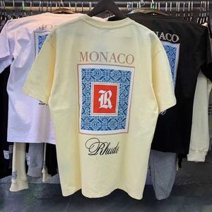 23ss marca de moda rhude americano ins high street solto impressão masculina e feminina puro algodão em torno do pescoço manga curta backing camiseta verão