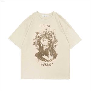 メンズTシャツセントマイケルノートルダムウエストコーストプリント半袖アメリカンハイストリートオールドTシャツfor Men Couplesq4wp