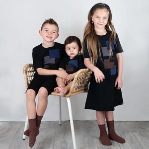 Семейные подходящие наряды все сезоны Ribled Cotton Family Matching одежда для детской комбинезоны Top Girl Dress Trub