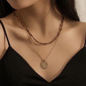 Pendant Necklaces WeSparking EMO Gold Plated Coin With Double Korean Velvet Rope Chain Necklace Clavicle For Women