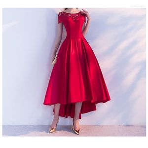 Vestidos de festa Red escuro Oi Lo Satin Prom Dress Royal Blue/Black/Burgny Sheer decote com contas