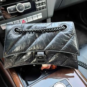 2023 new bag hourglass bag leather pleated rhombus chain bag one sling-shoulder cross-body women's bag feeling leather bag