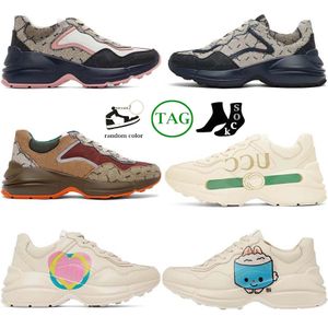 Дизайнерская повседневная обувь Rhyton Sneaker Strawberry Wave Mouth Tiger Web Print Vintage Trainer Man Woman Разнообразие стилей Мужская женская обувь