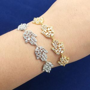 Pulseiras de link nankiya clássico 4pc Mãos conectadas Bracelet conectada cintilante zircônia cúbica Fátima Mulheres ajustáveis ​​Jóias de moda NB321 Chain