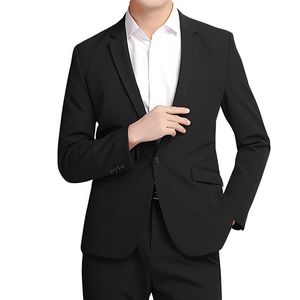 Herrenanzüge, Blazer, 2-teiliges Slim-Fit-Business-Anzug-Set für Herren, 1 Knopf, schwarzer Blazer, Jacke, Hose, solides Hochzeitskleid, Smoking und Hose 230322