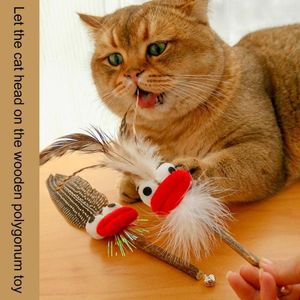 Cat Toys Utmärkt fjäder Rod Plush Teaser Toy Lovely Form Pet Kitten Stick Teething Cleaning