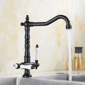 Kitchen Faucets Cold And Antique/Chrome/Black/Gold Brass Sink Faucet Double Handle Deck Mounted Flexible Mixer Taps