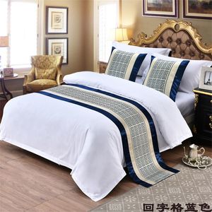 Bordslöpare blå palindrome gitter sängbord löpare kinesisk stil säng flagga el skåp sängkläder dekor för hemstad bröllopsrum 230322