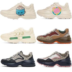 2023 Scarpe casual Rosa Designer Rhyton Sneaker Nero Uomo Donna Scarpa Strawberry Wave Mouth Tiger Web Print Vintage Trainer Uomo bianco Donna Varietà di stili