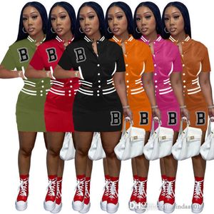 Summer Womens Two Piece Dress Sets Tracksuits Baseball Jersey Suit Fashion Letter B Printed Short Sleeve Jacket Tops Skirts Outfits