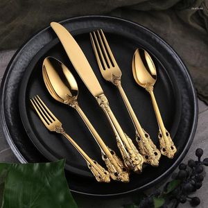 Dinnerware Sets 30Pcs Golden Luxury Set Vintage Tableware Cutlery Knife Fork Spoon Tea Spoons Kitchen Utensils Drop