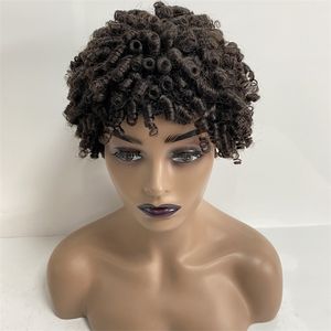 Curl de 15 mm de cor natural 12 polegadas Indian Virgin Human Human Lace Completa com perímetro PU perímetro para homens negros