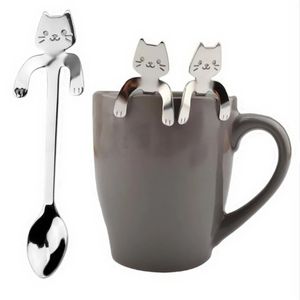 Paslanmaz çelik kahve kaşığı güzel sevimli kedi şekil çay kaşığı tatlı atıştırmalık kepçe dondurma mini kaşık sofra takımları mutfak aletleri