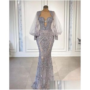 Evening Dresses Luxury Mermaid Lace Beaded Long Sleeve Prom Dress Appliqued Formal Party Gowns Pageant Wear Custom Made Vestido De D Dhjap