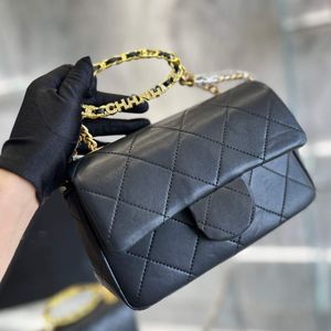 Designer-Umhängetasche für Damen, Umhängetasche, Kanal-Tragetaschen, Mini-Klappe mit Tragegriff oben, Ketten-Schultergurt, Seitentasche, Damen-Clutch, gestepptes Leder-Geldbörse, Kartenhalter