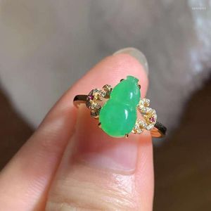 Cluster Rings Luxury Ring Women In 18k Gold Green Jade Stone Gourd Style Wedding Dating Party With Certificate