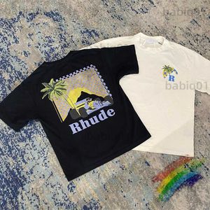 Erkek Tişörtler Vintage Rhude Moonlight Tropics T-Shirt Erkek Kadınlar 1 1 En İyi Kalite Büyük Boy Tişörtleri Rh Araba Tee Tee T230321