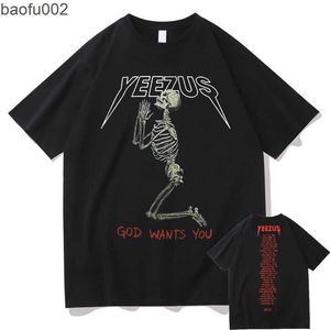 Herren T-Shirts New God Wants You Double Sided Print T-Shirt Streetwear Skull Graphic T-Shirts Männer Frauen Hip-Hop T-Shirt Mann Tops Tees W0322