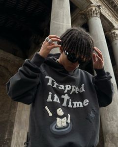 Mektup Sweatshirt Kırık Gezegen Erkek Hoodies Baskı Hoodie Harajuku Retro Retro High Street Gevşek Külot Büyük boy erkekler sweatshirt köpeği Y2K Giysileri DMZ4