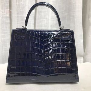 brand purse designer handbag luxury bag 25cm real shinny crocodile skin fully handmade quality black brown grey colors