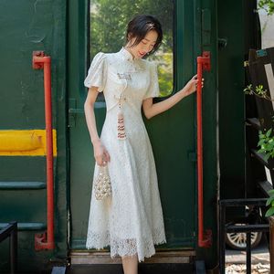 Этническая одежда белые кружевные кисточки Cheongsam Summer Women Сексуальное вечернее платье для вечеринки Стрим узкое макси -платье элегантное Qipao vestidos