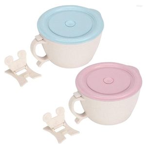 Cuencos, 2 uds., cuenco para fideos con tapa, taza de sopa de paja de trigo, soporte para teléfono, apto para microondas y lavavajillas, azul y rosa