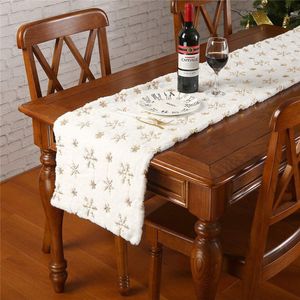 Table Runner Christmas Plush Sequined Table Runner White Plush Christmas Style Dining Table Decorative Cloth Family Cloth Plush Table Runner 230322