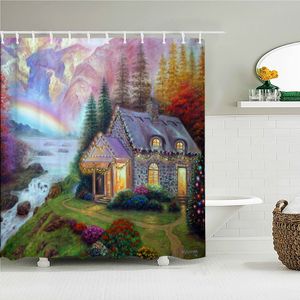 Shower Curtains 3D European town rural forest landscape printing bathroom waterproof shower curtain polyester curtain home decoration curtains 230322