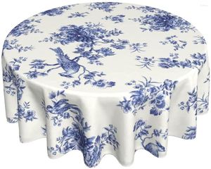 Masa bezi çiçek mavisi ve beyaz bahar masa örtüsü yaz kuşları 60 '' Parti masa üstü yemek odası için kırışıklık dirençli yuvarlak