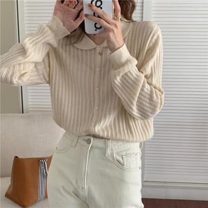 Women's Sweaters Solid Knitted Cardigan Women Korean Chic Tender Turn-down Collar Thin Sweater Autumn Long Sleeve Pit Cardigans