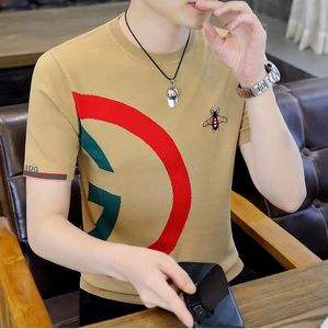 Men's T-Shirts printed Short Sleeve Knitting T-Shirt Men Slim Streetwear Contrast T Shirt Tee Homme Social Club Outfits cotton knit pluz size Tshirt