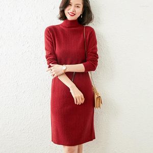 Casual Dresses Ladies Dress Pure Goat Cashmere Sticking Winter Fashion Top Grade 6Colors Turtleneck Women