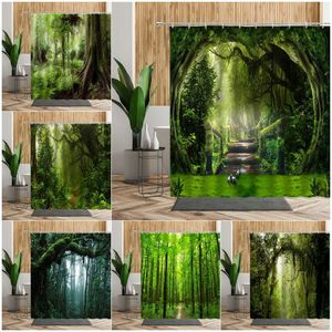 Tende da doccia 3D Foresta tropicale Scenario naturale Tenda da doccia impermeabile Alberi verdi Muschio Foresta profonda Bagno Schermo divisorio Tenda da bagno 230322