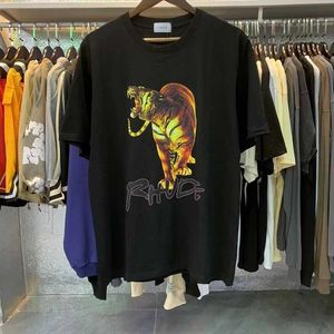 23SS Modna marka Rhude American Street ins High Street Lose druk męskie i damskie czyste bawełniane okrągły szyję z krótkim rękawem T-shirt Summer US SORE S-XXL Y18