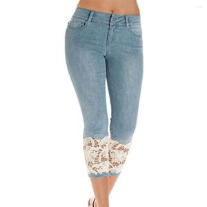 Women's Jeans 2023 Summer Women Capri Pants Lace Stretchy Calf Length Mid Rise Casual Pencil