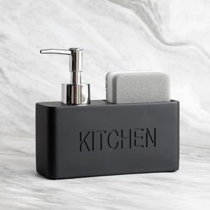Liquid Soap Dispenser Dish for Kitchen Hand Pump Bottle Caddy with Storage Compartment Holds and Stores Sponges 230322