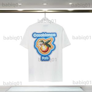 メンズTシャツビッグオレンジ色のプリントパリカサブランカTシャツ男性女性高品質のストリートウェアテニスクラブ短袖TシャツT230321