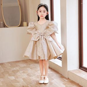 Kız Elbiseler Kızlar Giyim Yaz Çocukları Pageant Balo Gown Boncuklu Büyük Yay Kabarcık Kollu Bebek Prenses Küçük Piyano Oynatma Giysileri