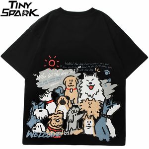 Erkekler hip hop tshirt sokak giyim komik karikatür köpekler baskı tişört tişört 2023 erkek harajuku pamuklu tişört yaz kısa kollu üstler tees 230321