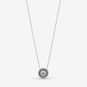 Funkelnde Doppel-Halo-Collier-Halskette für Pandora, echtes Sterlingsilber, Hochzeitsfeier-Schmuck für Frauen, Freundin, Geschenk, CZ-Diamant-Halsketten mit Originalverpackung