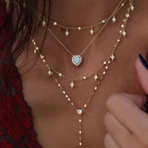 Подвесные ожерелья Boho Vintage Gold Color Ожерелья для женщин. Форма сердца хрустальное звезда подвесное ожерелье Многослойное ювелирное подарки женского подарка валентинки Z0321