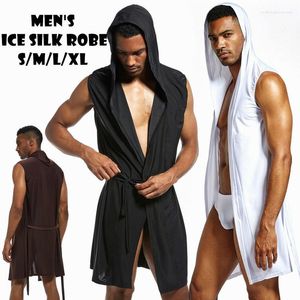 Herren-Nachtwäsche, Herren-Bademantel, sexy Pyjama, Nachtwäsche, Nachthemd, Herren-Kleidung, ärmellos, mit Kapuze, Bademantel, Badekleid in Übergröße