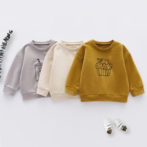 Langarm-T-Shirt mit Rundhalsausschnitt für Jungen und Mädchen, Frühling und Herbst, einfarbiger Kapuzenpullover mit Cartoon-Muster