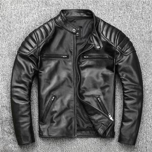 Men's Leather 2023 Spring Autumn Classical Motorcycle Zipper Jackets Men Jacket Natural Calf Skin Thick Slim Cowhide Moto B261