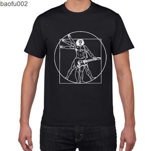 Herren T-Shirts Da Vinci Gitarre lustiges T-Shirt Männer Vitruvian Man Rockband Vintage Graphic Music Neuheit Streetwear T-Shirt Männer homme Männer Kleidung W0322