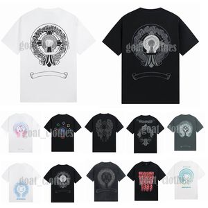 2023 Designers Chromes Heart Mens camisetas em relevo Crew Crew Crep Crepol Casual Horseshoe Sânscrito Classy Pattern Tees