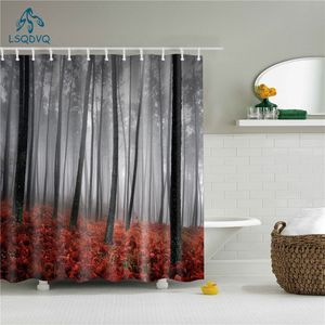 Duschgardiner Vackra naturskön Forest Mountain Shower Curtains Tyg Vattentät polyester Badrumsgardin för bad med krokar 180x180cm 230322