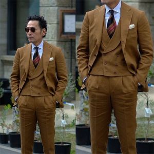 Men's Suits Blazers 3 Piece Brown Men Suits Classic Wedding Tuxedo Notched Lapel Custom Male Jacket Pants Vest Male Fashion Clothes Costume Homme 230322