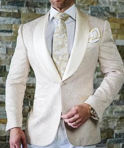 Men's Suits Wedding Mens 2023 Slim Fit Ivory Jacquard One Button Blazer Sets Custom Large Size Gentleman Costume 2 Piece Elegant Dress